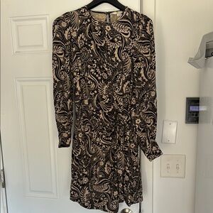 Boden Black and Cream Mini Sheath Dress with Long Bishop Sleeves for Casual Work